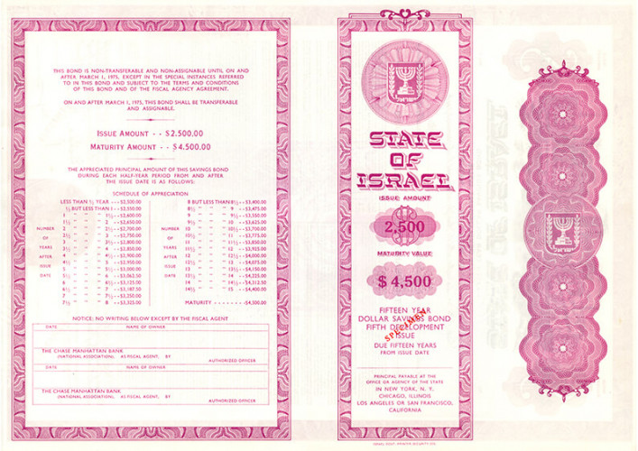 מדינת ישראל- אגרת חוב 2500$