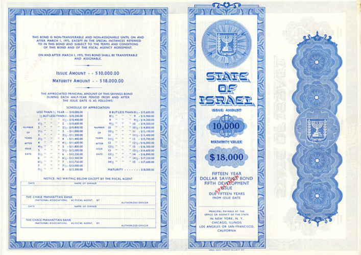 מדינת ישראל- אגרת חוב 10000$